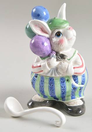 Ballooning Bunnies Sugar Bowl & Lid W/Spoon