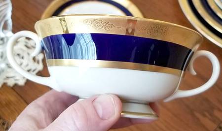 Georgian Rose Cobalt Blue (.75 Gold Band) Footed Cream Soup Bowl