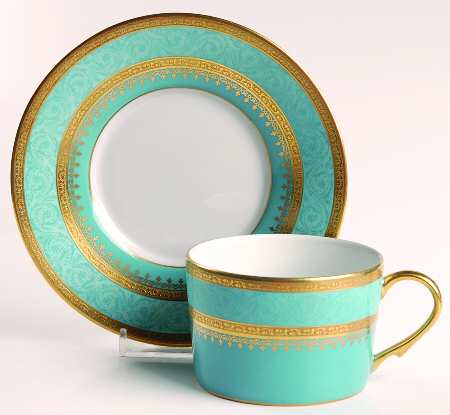 Triannon Blue Flat Cup & Saucer Set