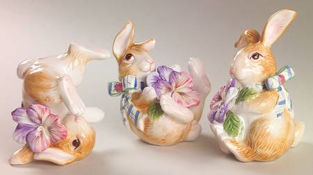 Halcyon (Set of 3) Tumbling Rabbit Figurines