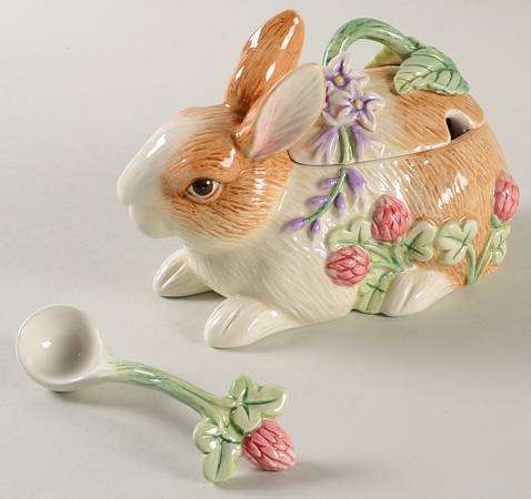 Botanical Bunny Sugar Bowl & Lid W/Spoon