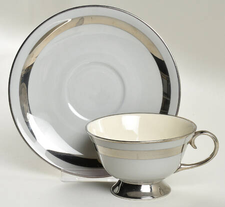 Theme (Platinum on Gray) Footed Cup & Saucer Set