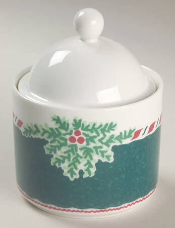 Yuletide Holiday Green Sugar Bowl & Lid