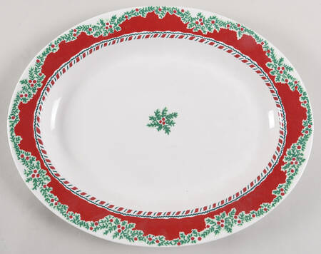 Yuletide Holiday Red 16" Oval Serving Platter