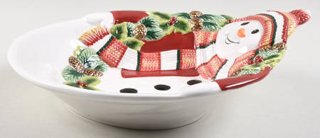 Woodland Snowman 11" Round Vegetable Bowl