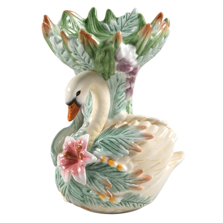 Floral Swan Pillar Candleholder