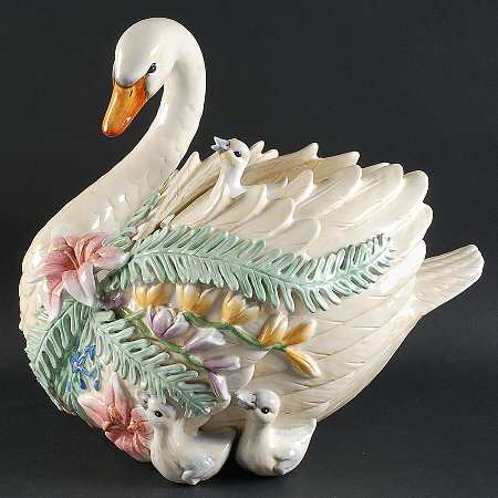 Floral Swan Cookie Jar & Lid