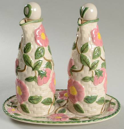 Desert Rose (China) Vinegar and Oil with "V" and "O" Stoppers on Tray
