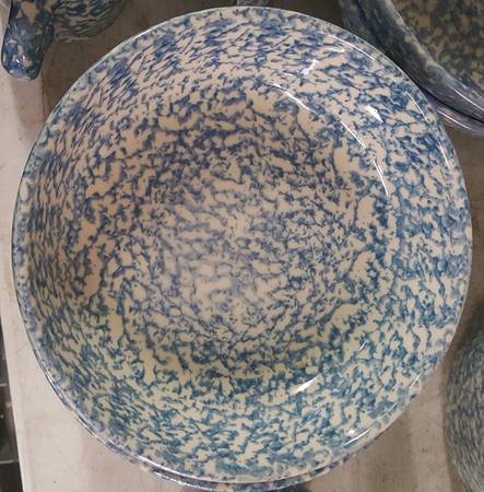 Blue Sponged Rim Soup Bowl