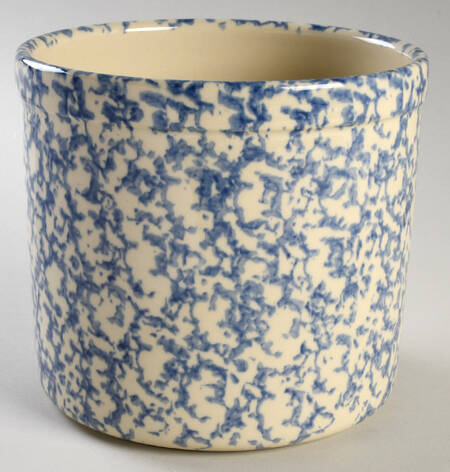 Blue Sponged Large Open Crock
