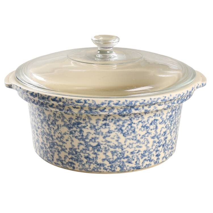 Blue Sponged 2 Qt Round Covered Casserole