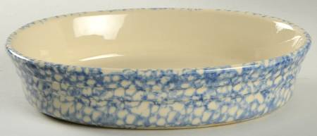 Blue Sponged 9" Oval Baker