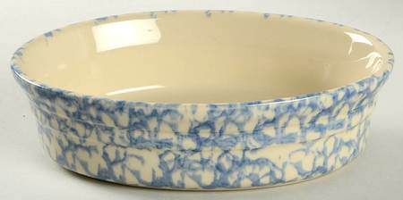 Blue Sponged 7" Oval Baker