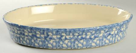 Blue Sponged 11" Oval Baker