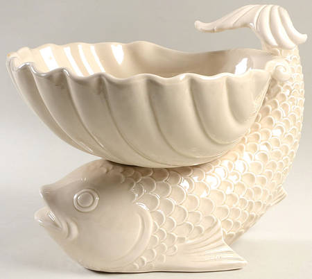 Fish (Ivory and White Backgrounds) 9" Figural Serving Bowl