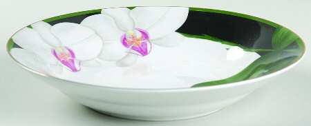 WHITE ORCHID Rim Soup Bowl