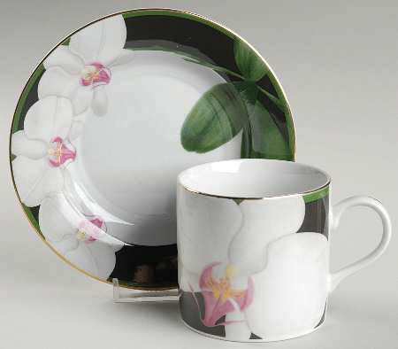 WHITE ORCHID Flat Cup & Saucer Set
