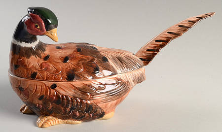 Pheasant Figural Sauce Boat & Lid with Ladle