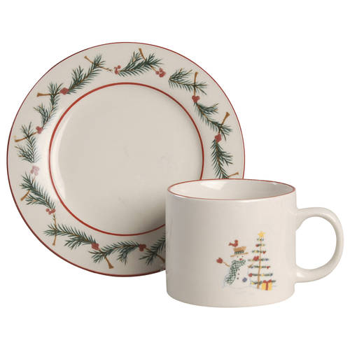 Holiday Snowman Flat Cup & Saucer Set by Farberware
