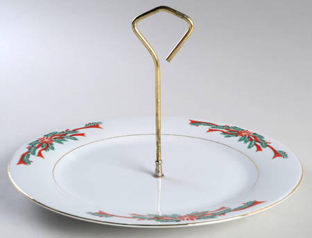 Poinsettia & Ribbons Round Serving Plate with Handle (DP)