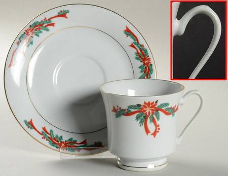 Poinsettia & Ribbons Footed Cup & Saucer Set