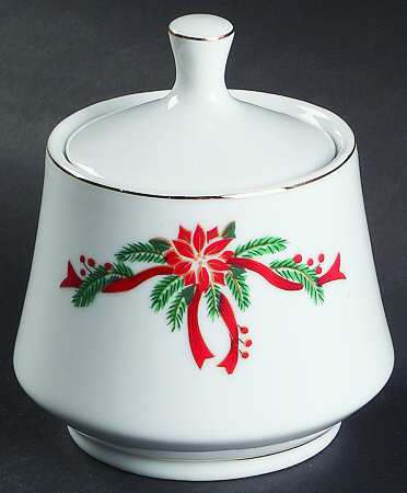 Poinsettia & Ribbons Sugar Bowl & Lid