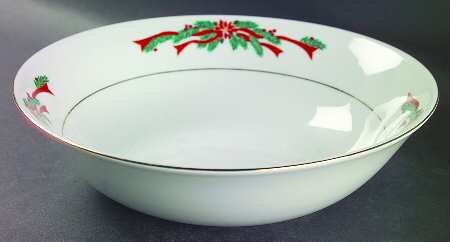 Poinsettia & Ribbons 9" Round Vegetable Bowl