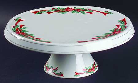 Poinsettia & Ribbons 11" Diameter Pedestal Cake Stand