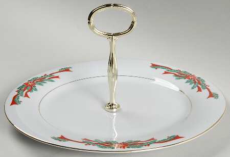 Poinsettia & Ribbons Round Serving Plate with Handle (DP)