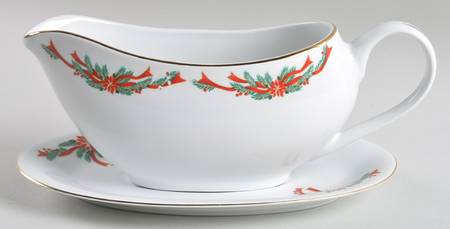 Poinsettia & Ribbons Gravy Boat & Underplate
