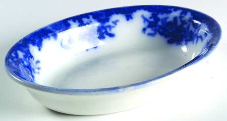 VERSAILLES (FLOW BLUE, SMOOTH, GOLD TRIM) 8" Oval Vegetable Bowl