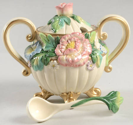 Les Fleurs Sugar Bowl & Lid W/Spoon