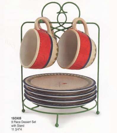 New Haven Holiday (9 Pc) Dessert Set (4 DES, 4 MUG, & Metal Stand)