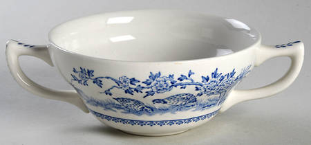 Quail Blue (Blue Ship Backstamp) Flat Cream Soup Bowl