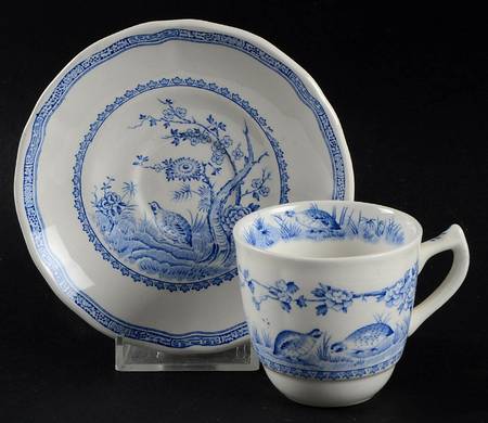 Quail Blue (Blue Ship Backstamp) Flat Demitasse Cup & Saucer Set