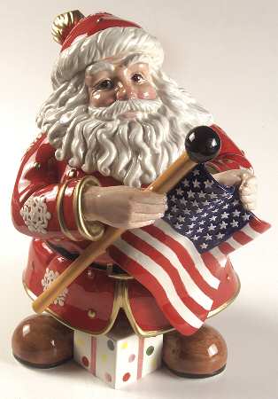 Patriotic Santa Figural Cookie Jar & Lid
