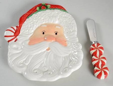 Peppermint Santa Snack/Canape Plate & Spreader