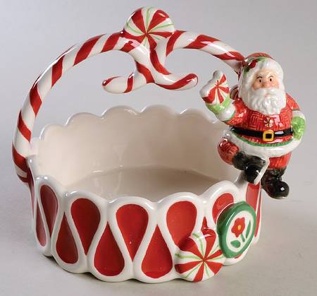 Peppermint Santa Figural Basket with Handle