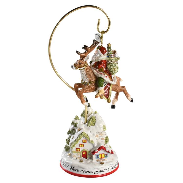 Damask Holiday Annual Santa Ornament w/Figural Stand