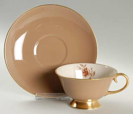 Cocoa Rose (Coupe, Gold Trim) Footed Cup & Saucer Set