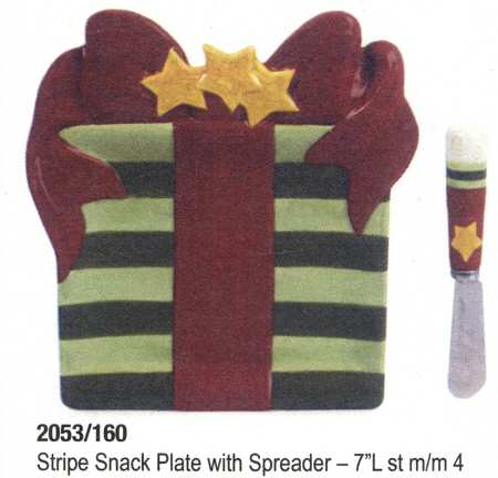 Holiday Folk Snack/Canape Plate & Spreader