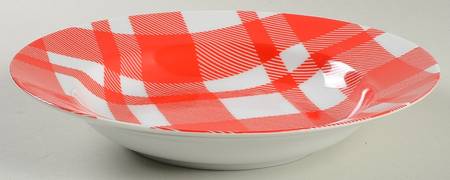 Red and White Plaid Large Rim Soup Bowl