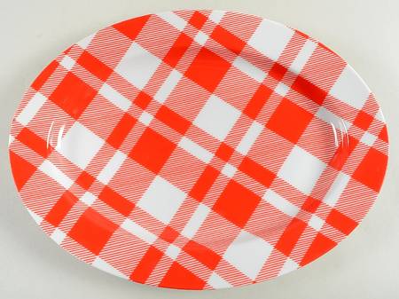 Red and White Plaid 14" Oval Serving Platter