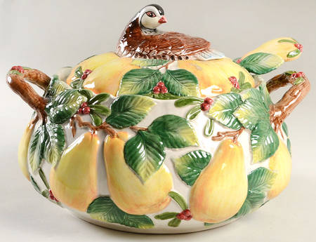 Woodland Partridge & Holiday Pear Tureen & Lid w/Ladle