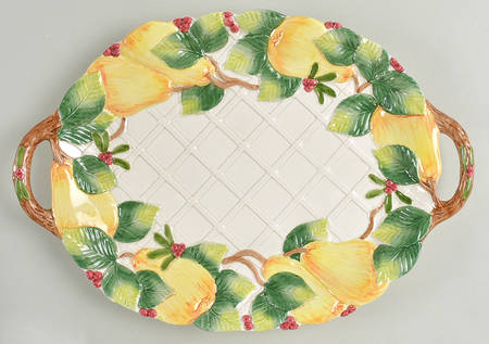 Woodland Partridge & Holiday Pear 14" Oval Serving Platter