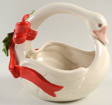Bows and Holly Figural Basket with Handle
