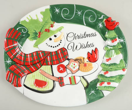 Holly Hat Snowman Cookie Tray