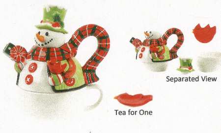 Holly Hat Snowman Individual Teapot & Lid with Cup