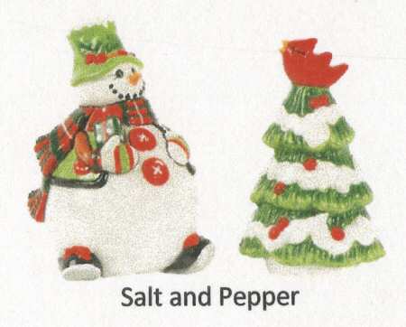 Holly Hat Snowman Figural Salt & Pepper Set