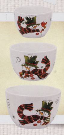 Holly Hat Snowman (3 Piece) Nesting Bowl Set (two 4" & one 5")